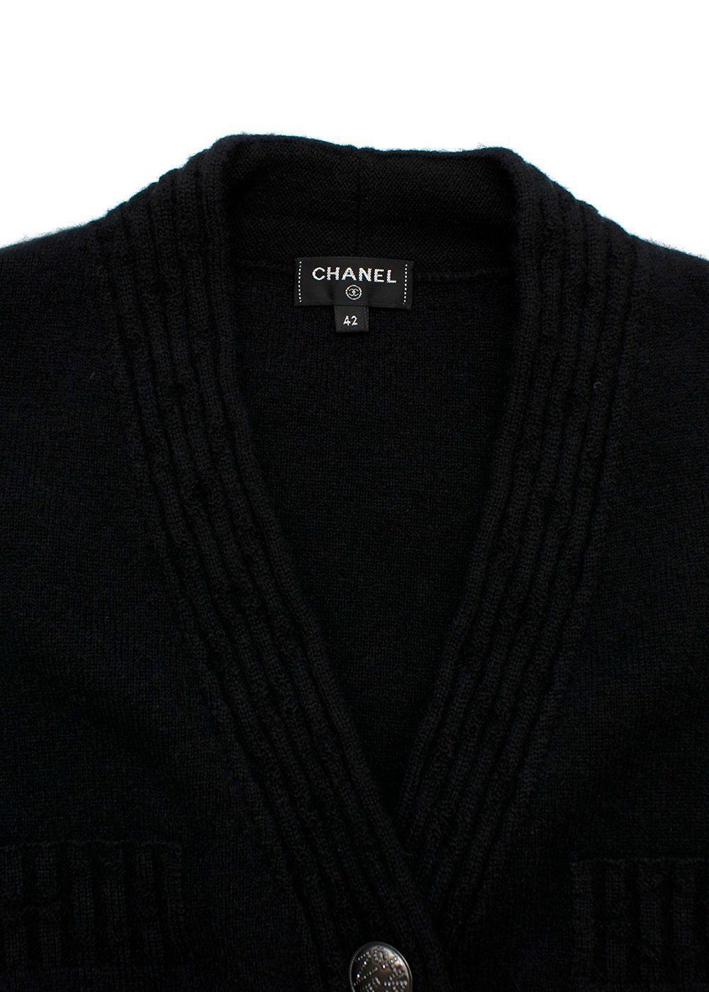 Chanel 4 Pockets Black Cashmere Iconic 2022 Cardigan Dress F 42 UK 14 US 10 ladies