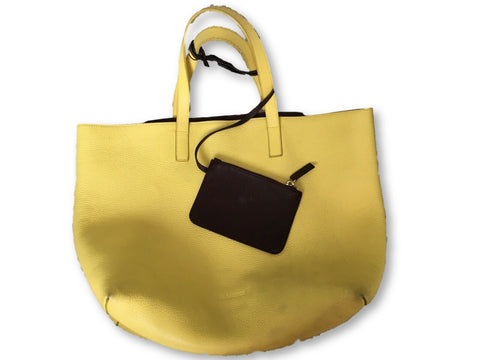 JIL SANDER Women’s Large Leather Reversible Yellow Burgundy Shopper Tote Bag Ladies