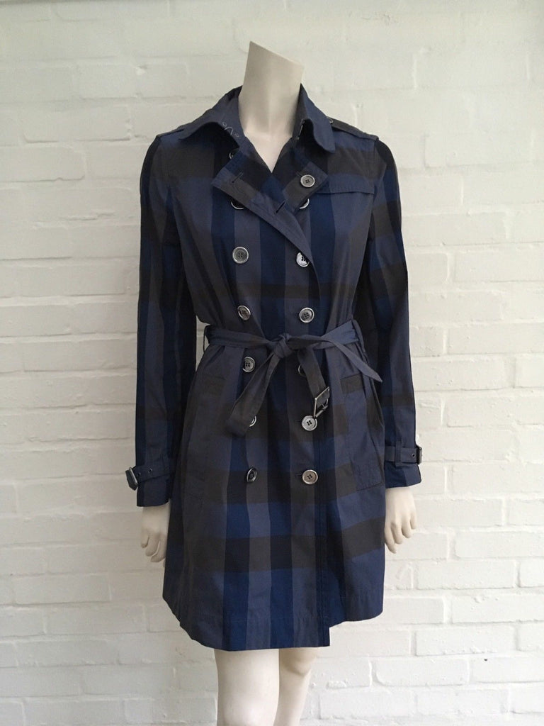 BURBERRY Brit Check Plaid Blue Belted Trench Coat Ladies – Afashionistastore