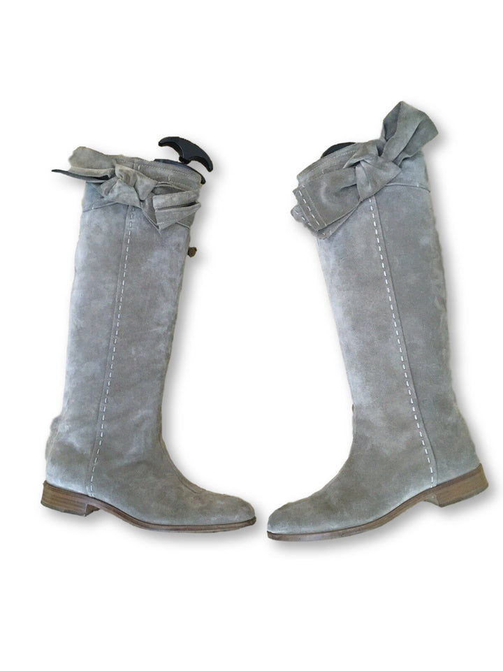 Christian Dior Bow Suede Leather Knee High Boots Ladies