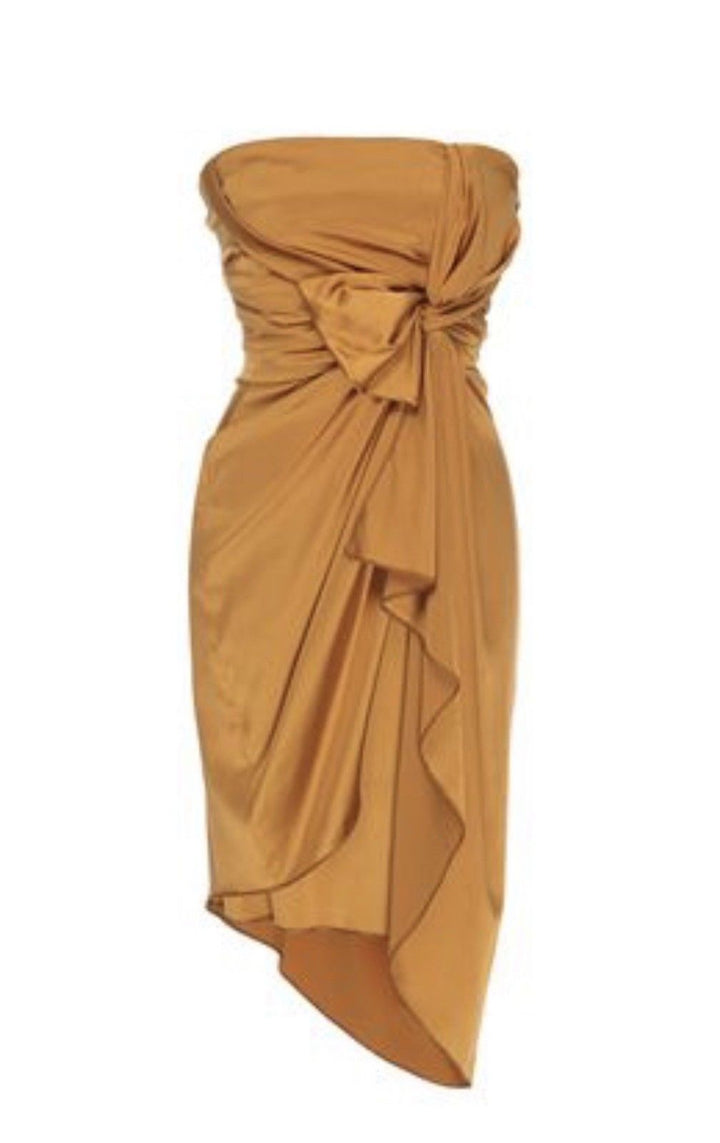 JASMINE DI MILO RUNAWAY COUTURE MUSTARD SILK DRESS LADIES
