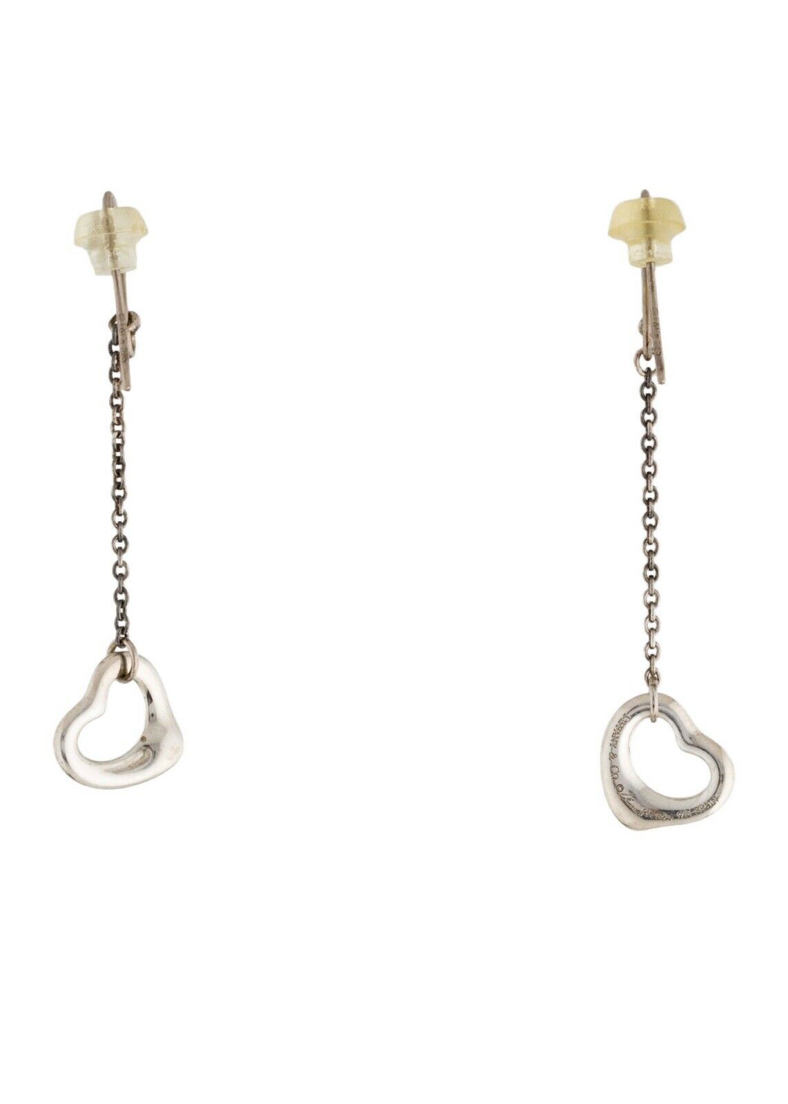 Tiffany & Co. 925 Sterling Silver Elsa Peretti Open Heart Drop Earrings Ladies