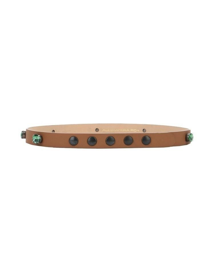 ALESSANDRA RICH Brown Jewel Leather Thin Skinny Belt Ladies