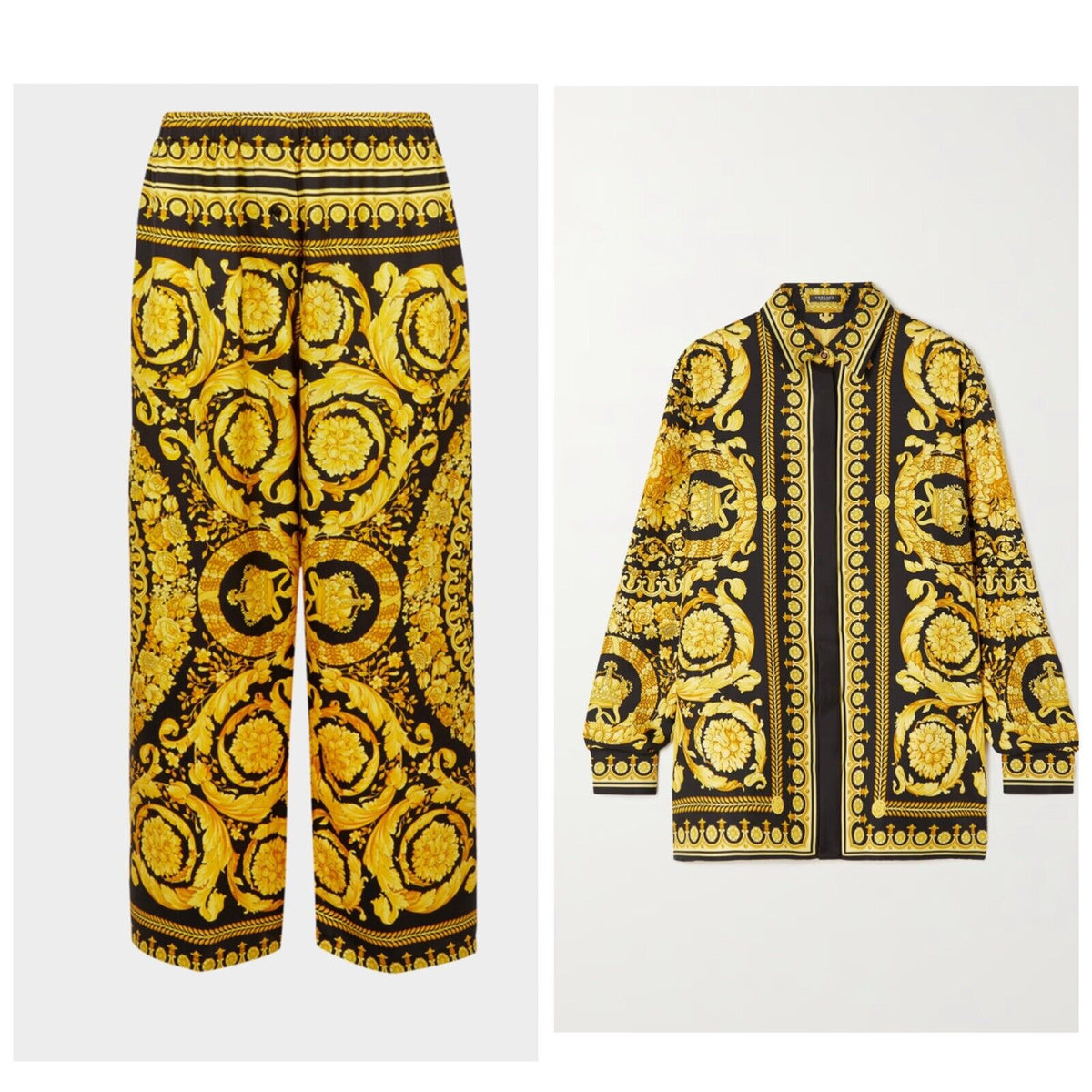 Versace Tribute Printed silk-twill Baroque-print Shirt and Pants Set Size I 40 S ladies