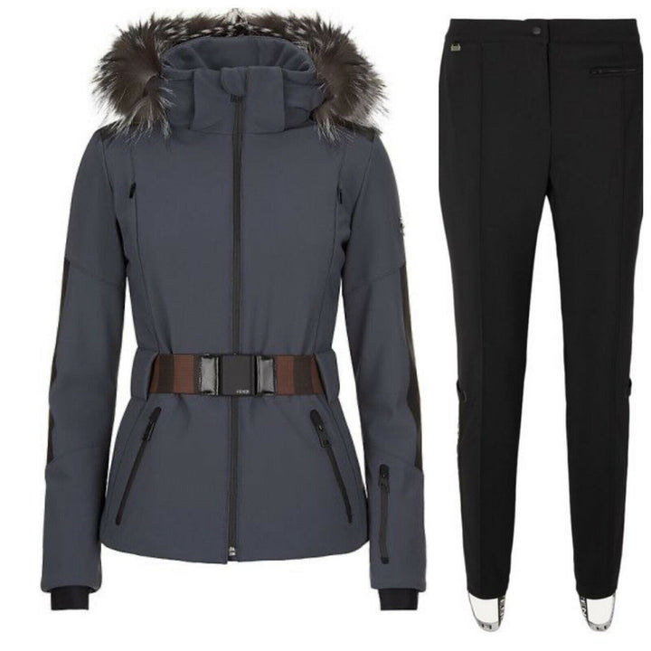 MOST WANTED FENDI FF Pequin Fox Fur Trimmed Striped Ski Outfit Set 2 pieces I 42 ladies
