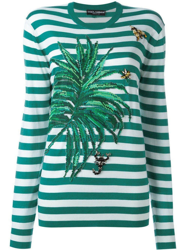 DOLCE & GABBANA 2017 banana leaf appliqué striped sweater jumper I 42 UK 10 US 6 LADIES