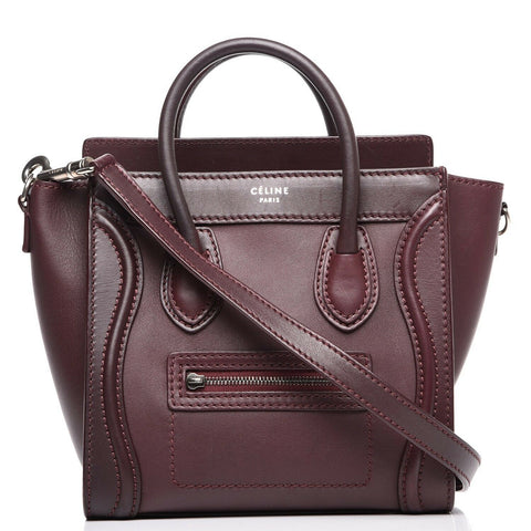 Céline Calfskin Burgundy Nano Luggage Bag Tote Handbag ladies