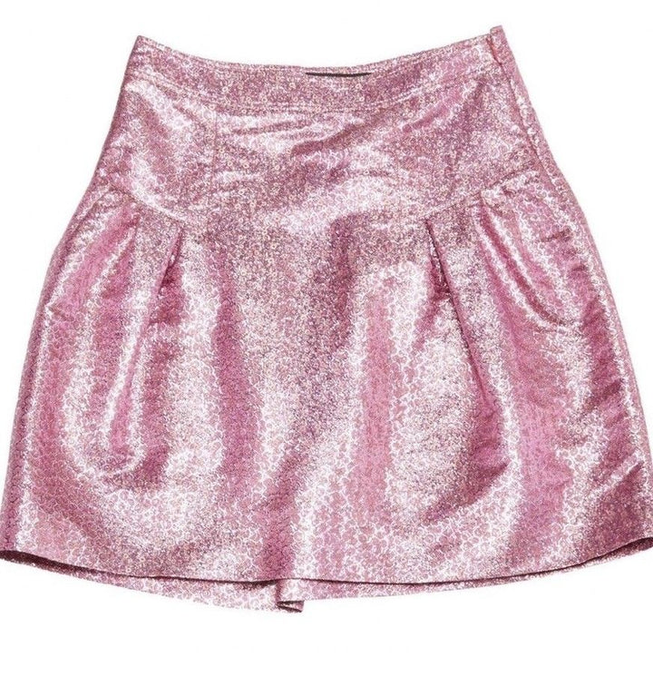 BURBERRY PRORSUM PINK JACQUARD METALLIC MID-LENGTH SKIRT LADIES