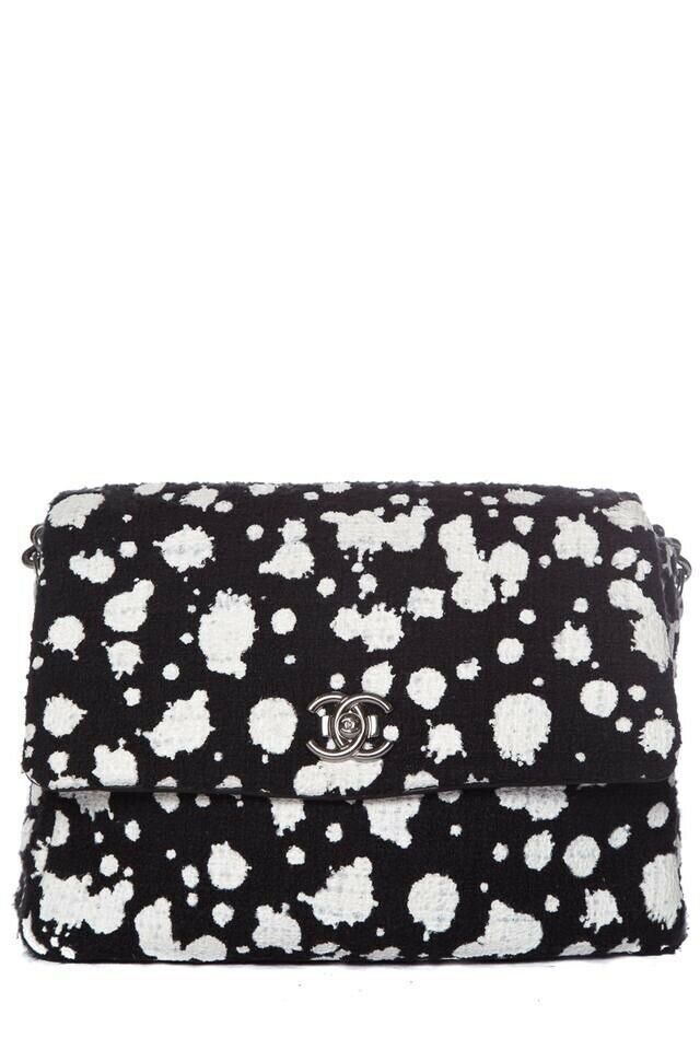 Chanel Messenger & White Paint Splatter Black Tweed Shoulder Bag Amazing RARE ladies