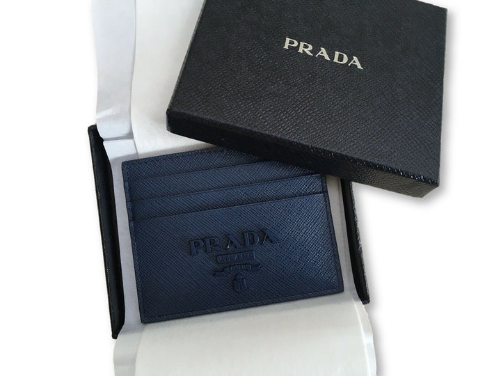 PRADA Saffiano Leather Navy Card Holder ladies