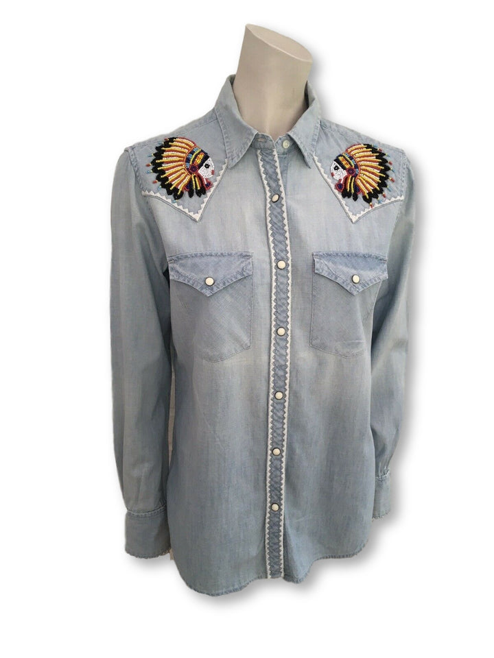 RALPH LAUREN DENIM & SUPPLY JEANS BEADED EMBELLISHED SHIRT  Ladies