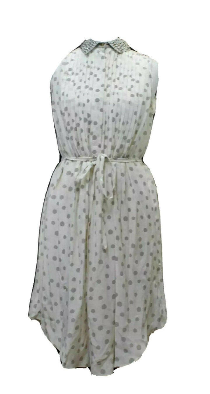 REBECCA TAYLOR Ladies White Silk Sleeveless Studded Collar Dress Size S small ladies