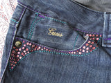 GUESS Women's Rhinestone Crystals Capri Skinny JEANS Denim Size 27 ladies