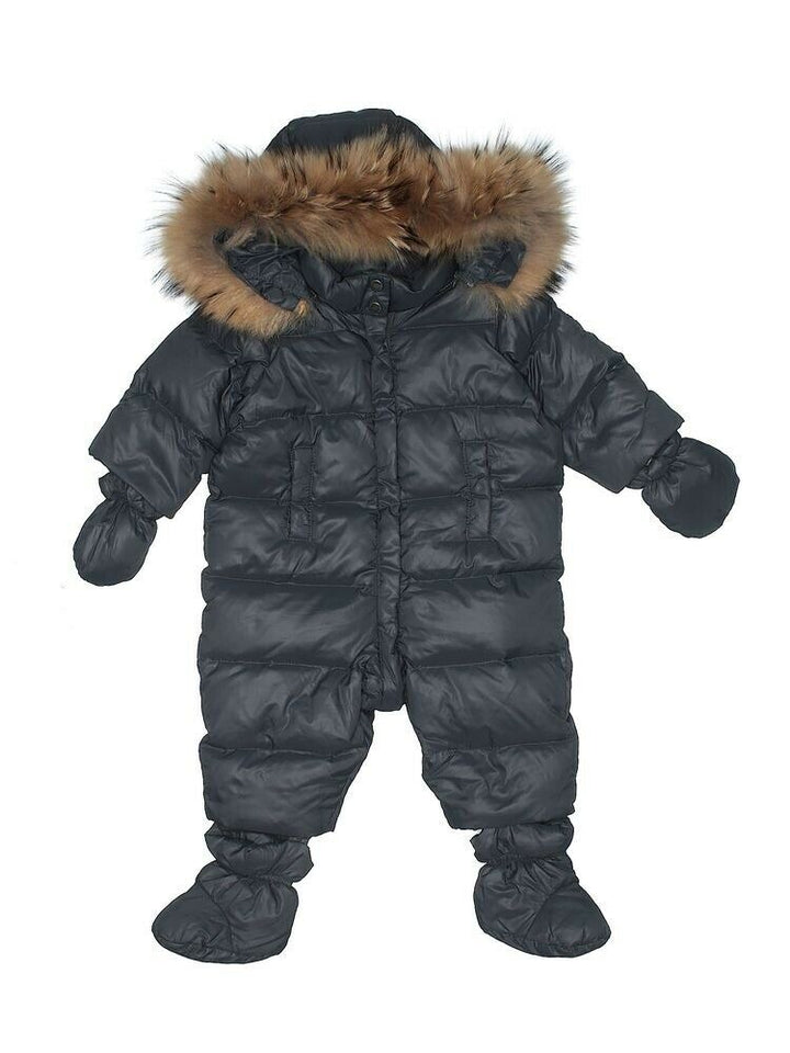 BONPOINT Hooded Down Feather Snowsuit Fur Trim Hoodie Size 18 month children