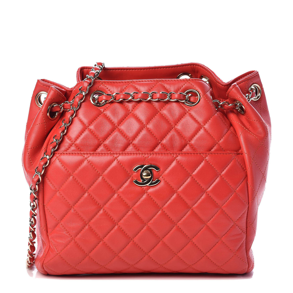 CHANEL Lambskin Quilted Medium Drawstring Classic Bag Handbag ladies