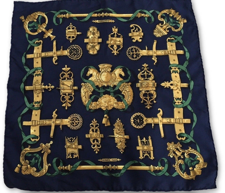 Hermès Ferronnerie Hermes Pocket Square scarf boyfriend 40 cm silk handkerchief Ladies