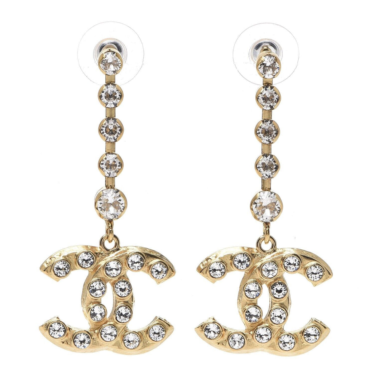 CHANEL 2020 CC Crystal Gold Drop Earrings ladies
