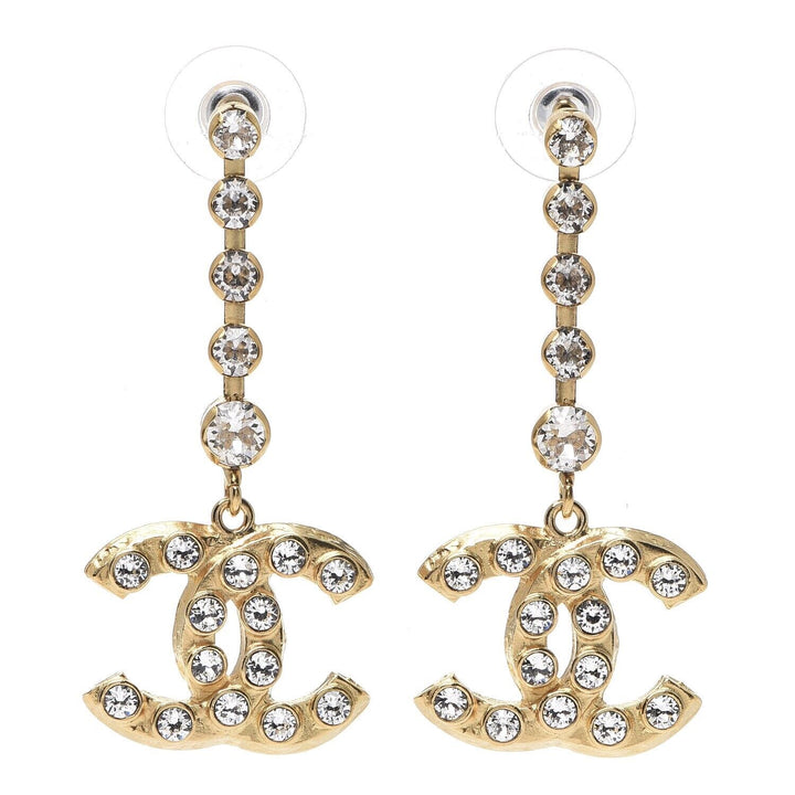 CHANEL 2020 CC Crystal Gold Drop Earrings ladies