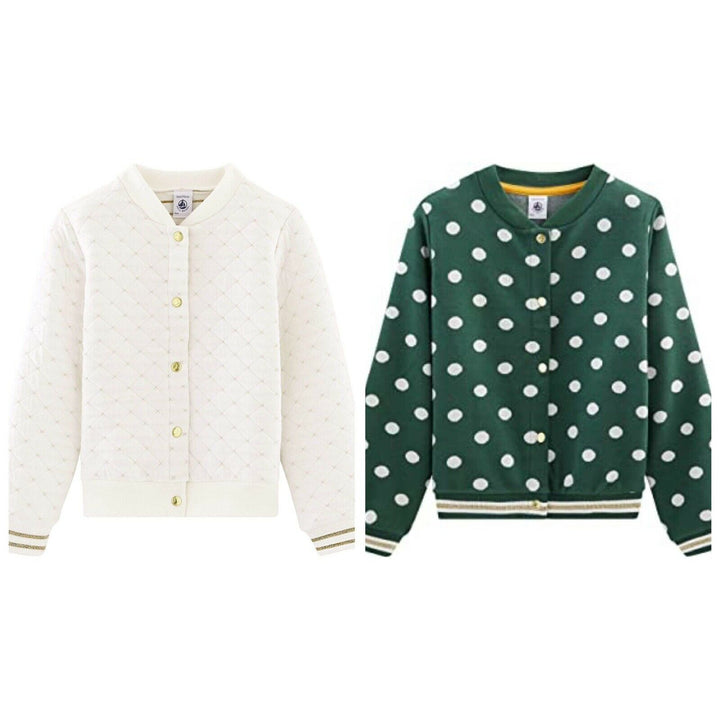 Petit Bateau Girls Bomber Jacket White or Polka Green Size 6 years 116 cm children