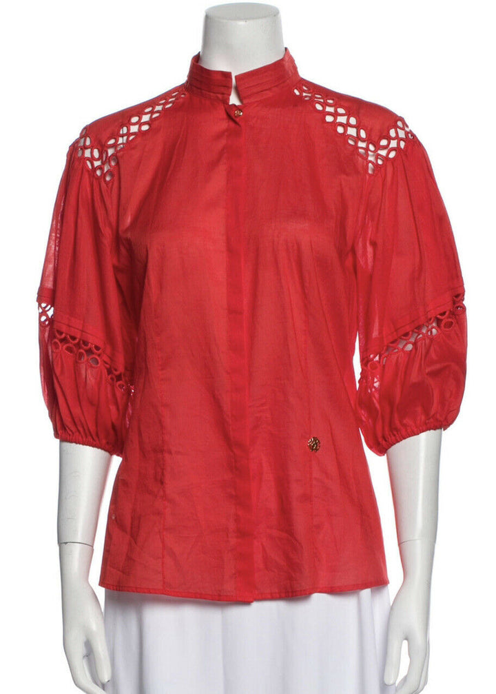 ROBERTO CAVALLI Red Cotton Eyele top blouse Size I 42 UK 10 US 6 ladies