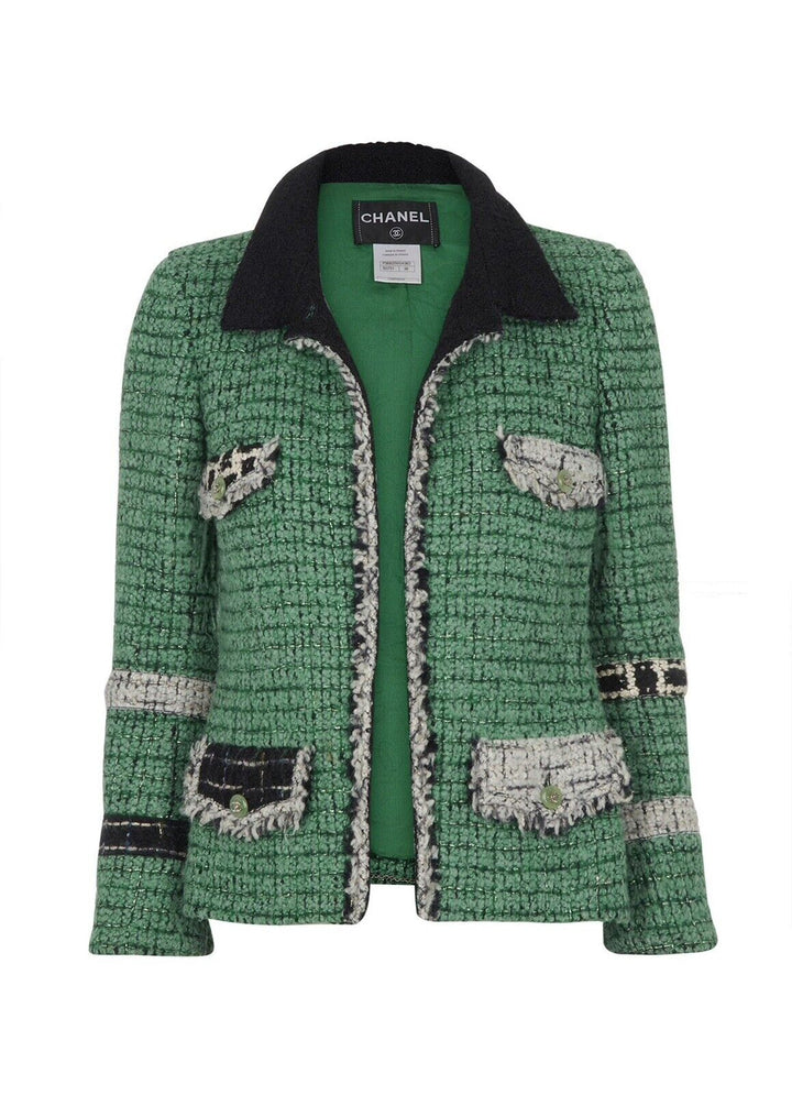 Chanel Most Wanted Tweed Green BlackEcru Gold and multicolor jacket F 38 Collector's Piece Ladies