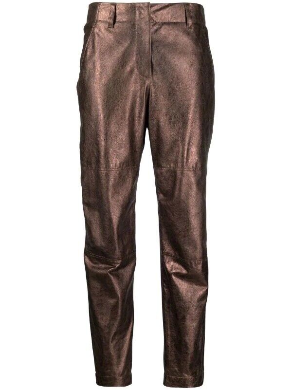 Brunello Cucinelli high-waisted leather trousers pants size I 42 US 6 UK 10 ladies