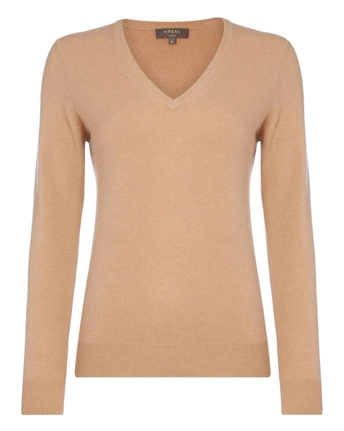 N.Peal Beige Cashmere Knit V neck Jumper Sweater Size M Medium ladies