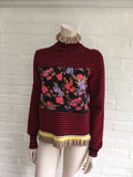 MSGM Milano 2017 Striped floral ruffled-hem sweater jumper top Sz XS Ladies