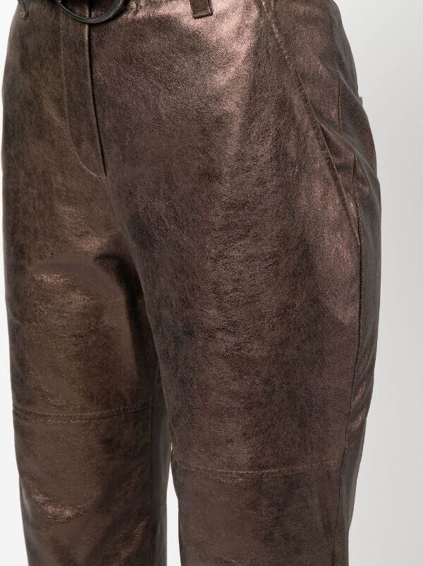 Brunello Cucinelli high-waisted leather trousers pants size I 42 US 6 UK 10 ladies