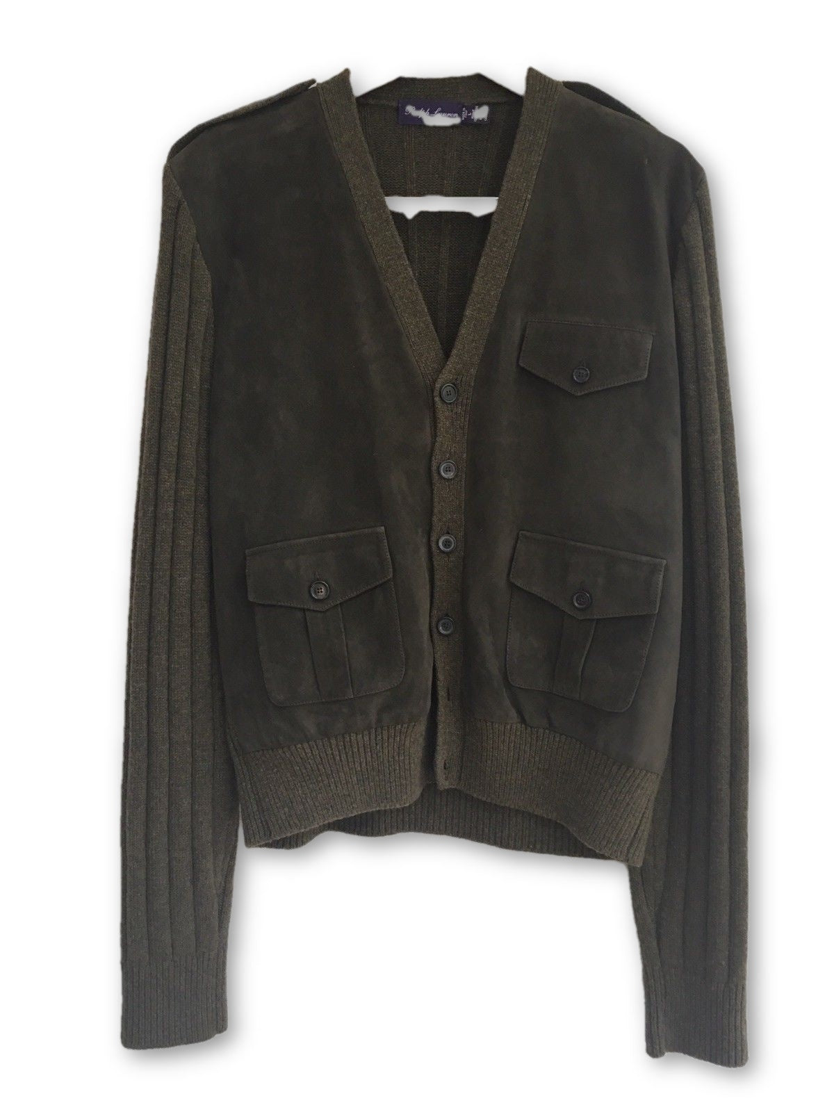 Ralph Lauren Purple Label Luxurious Suede Cashmere Panel Jacket Cardigan L Men