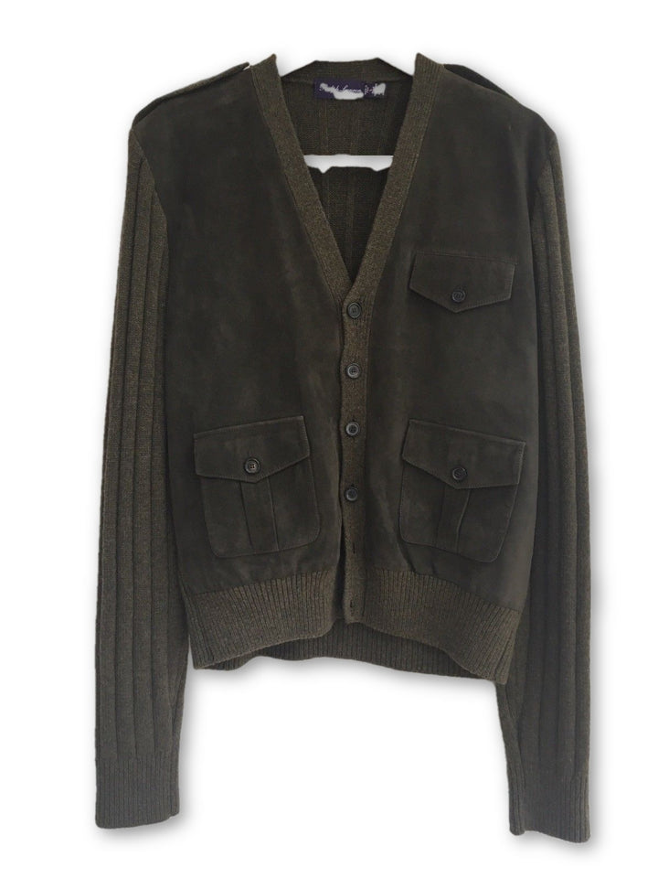 Ralph Lauren Purple Label Luxurious Suede Cashmere Panel Jacket Cardigan L Men