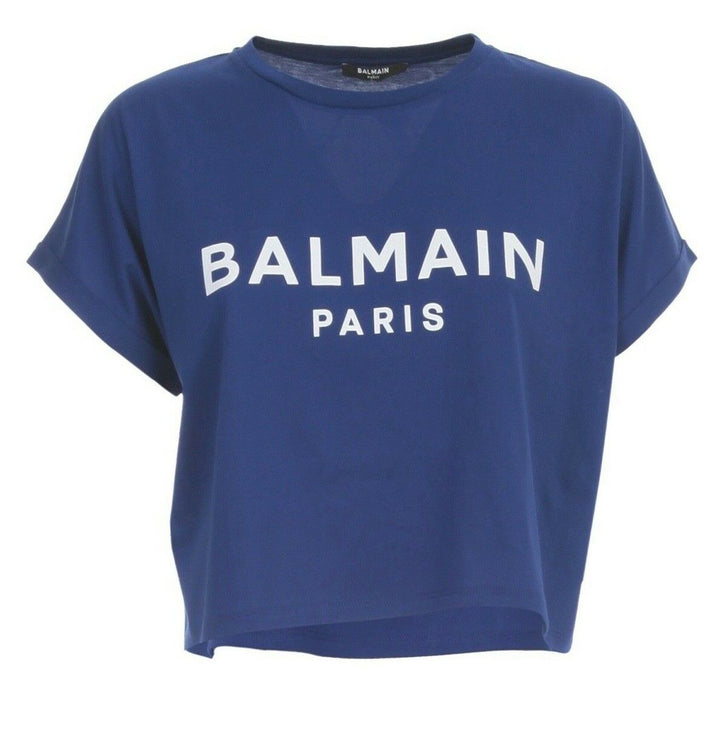 Balmain blue logo cropped T-shirt Size XS ladies