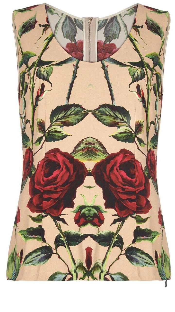 Dolce & Gabbana Red Roses Floral Tank Top Blouse Size I 48 UK 16 US 12 ladies