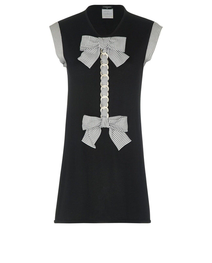 Chanel Runaway 2007 Black Cashmere Mini Dress Bows Size F 42 ladies