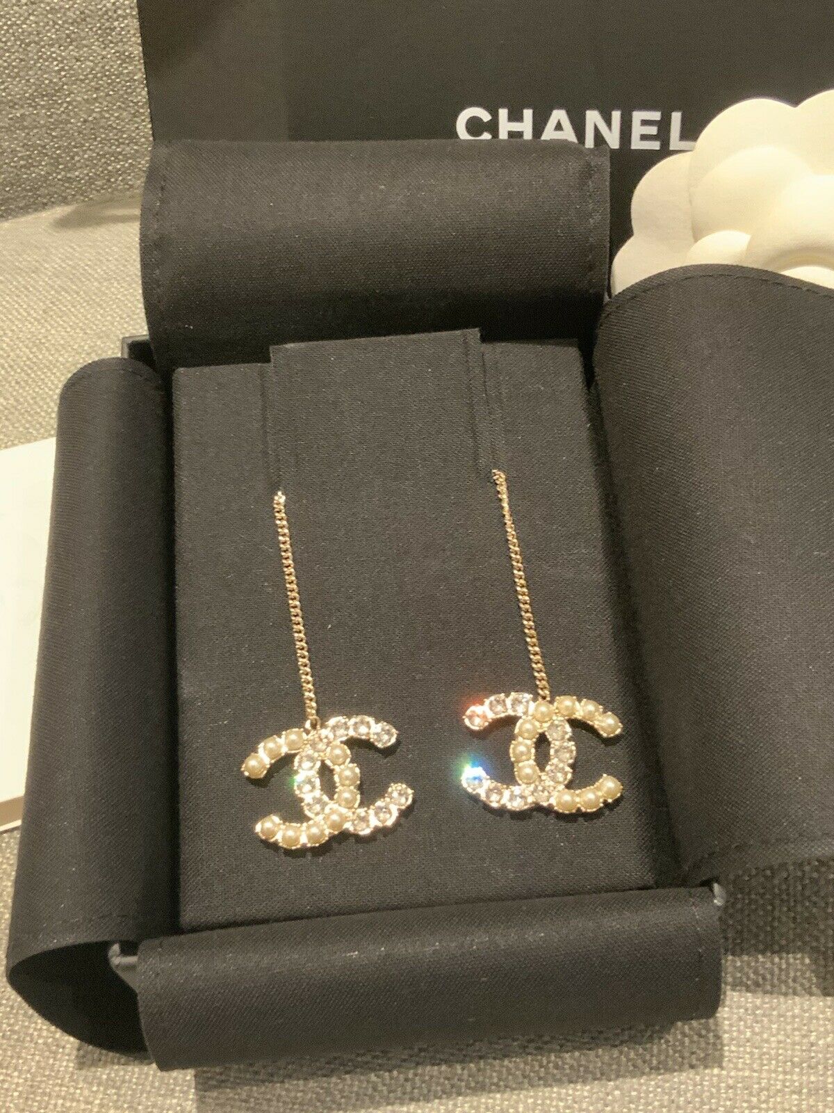CHANEL 2020 Crystals & Pearls Large CC Drop Earrings ladies