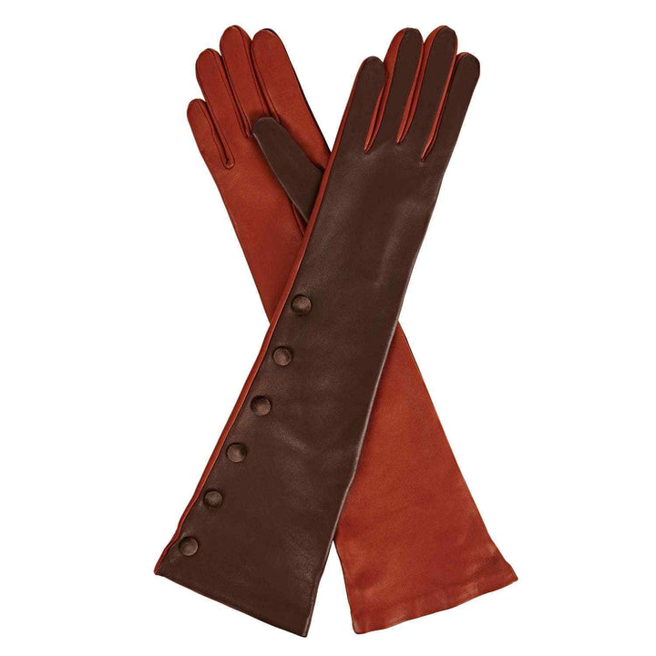 Gizelle Renee Runaway Izumi Brown & Tan Long Leather Gloves Size 7 Ladies