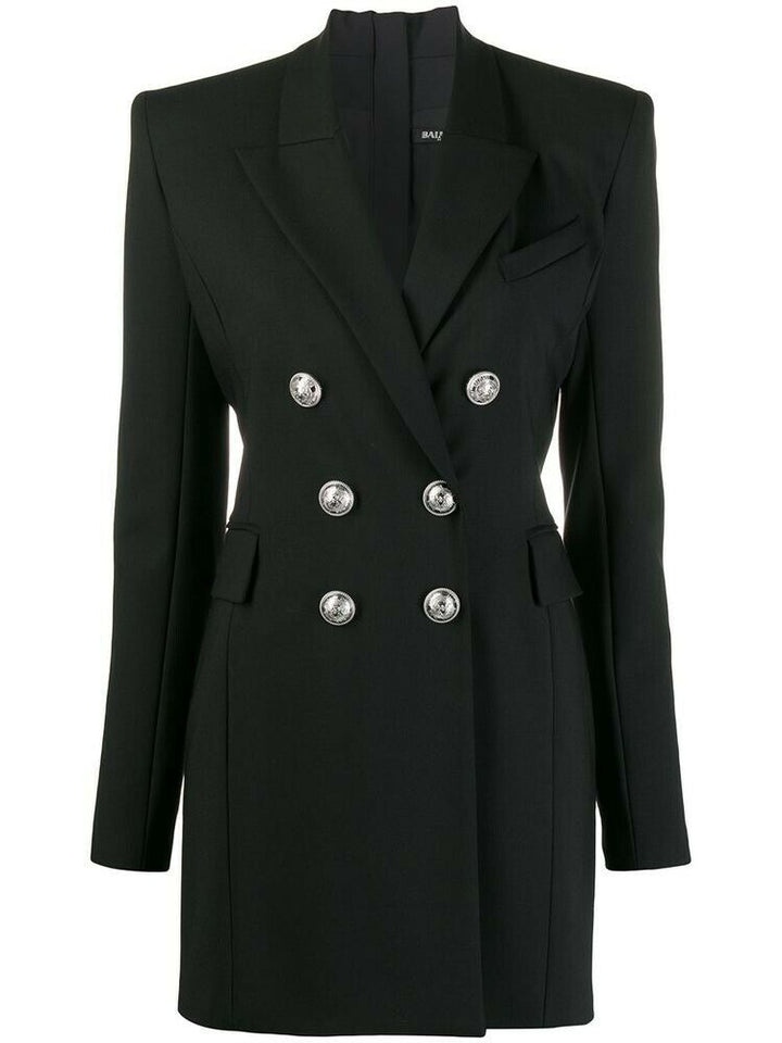 £2,940 SOLD OUT Balmain Black Double Breasted Wool Blazer Dress F 40 UK 12 US 8 ladies