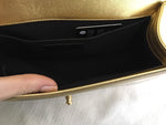 Chanel Limited Edition Metallic Gold Patent Medium Boy Flap Black Bag Handbag Ladies