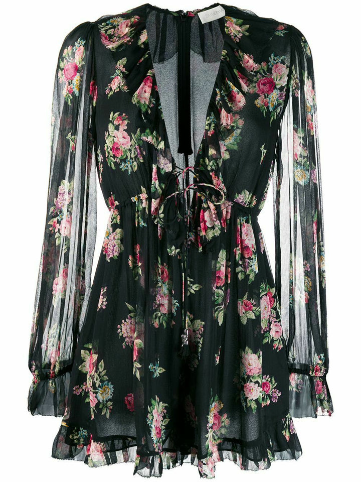 ZIMMERMANN Honour Floating Silk Floral Romper Playsuit Size 2 ladies