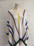 Mira Mikati Women's Crochet Stripes Wool Poncho One Size Fits All Ladies