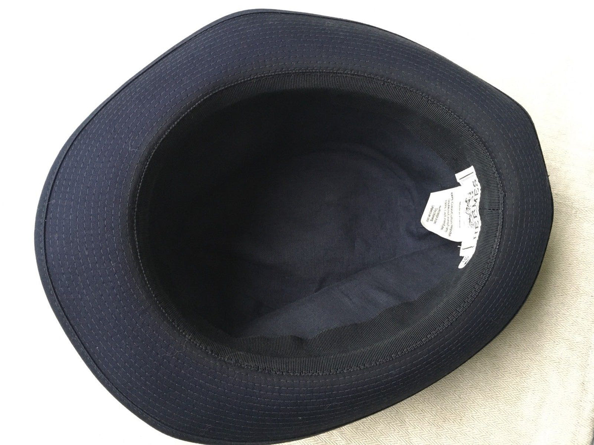 Hermès Hermes Paris Navy Blue Cotton H Embroidered Funky Fedora Hat Size 58 Men