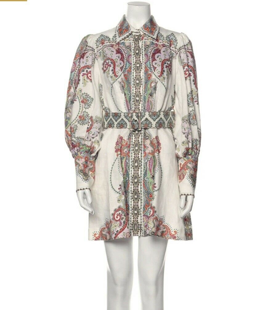 ZIMMERMANN Ninety-six Shirt Paisley Print Linen DRESS SIZE 1 S Small SOLD OUT ladies