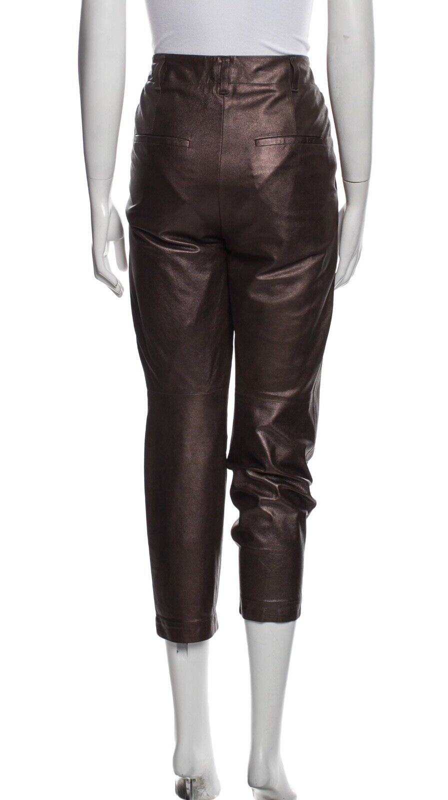 Brunello Cucinelli high-waisted leather trousers pants size I 42 US 6 UK 10 ladies