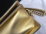 Chanel Limited Edition Metallic Gold Patent Medium Boy Flap Black Bag Handbag Ladies