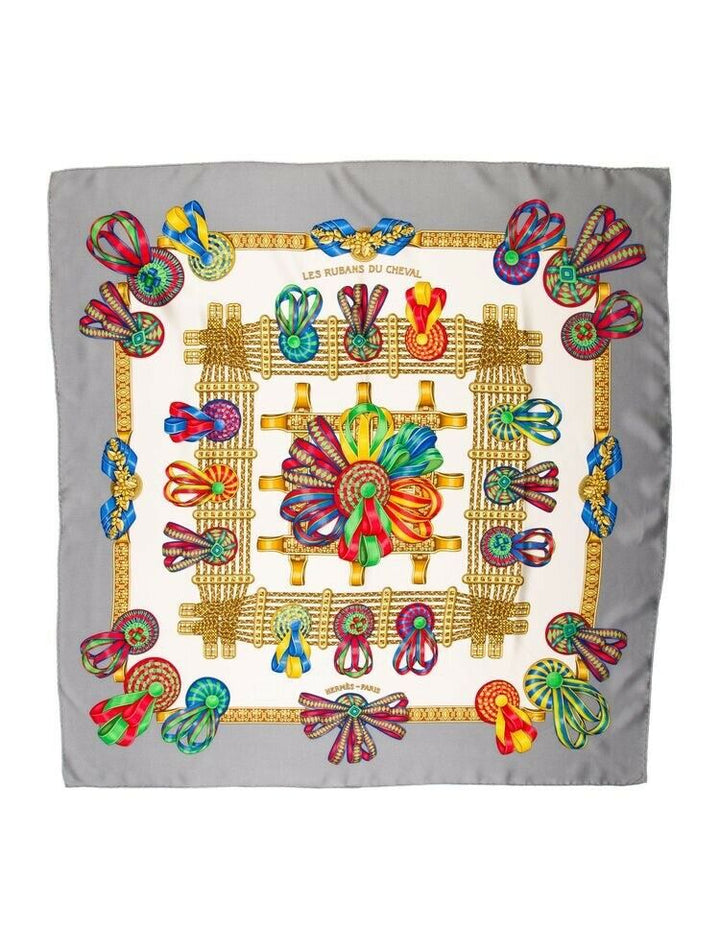 Hermès HERMES SCARF Les Rubans du Cheval Silk Scarf Created By Joachim Metz 1993 Ladies