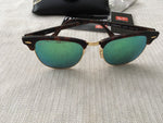 RAY BAN RB 3016 1145 19 GREEN MIRROR CLUBMASTER SUNGLASSES