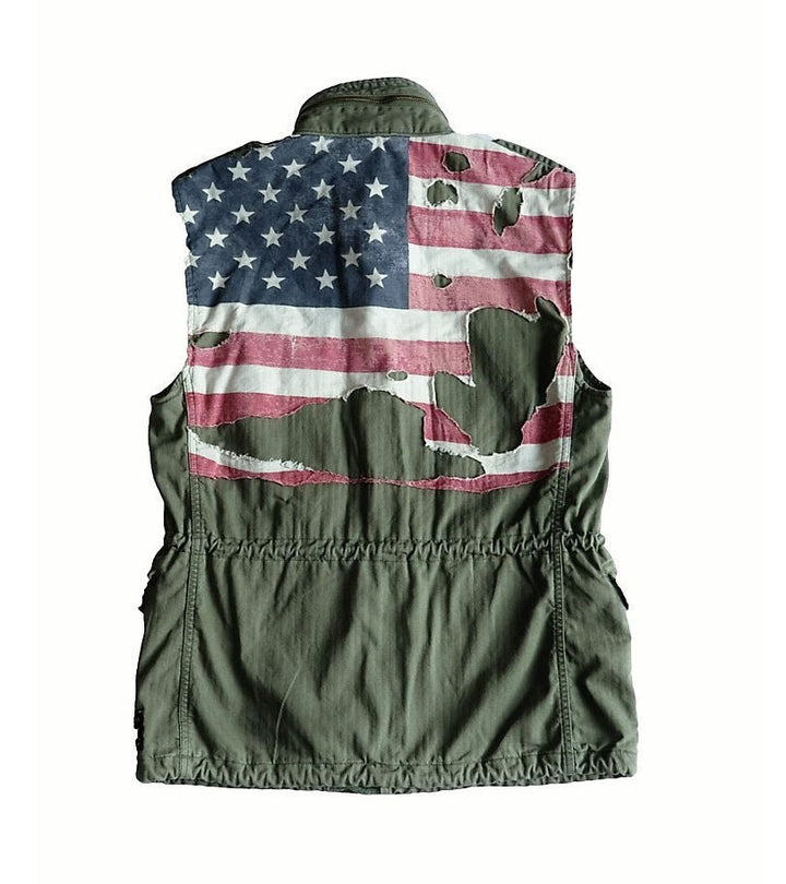 Ralph Lauren Denim & Supply Vest Cotton Green/Olive USA Flag Jacket S Small Ladies