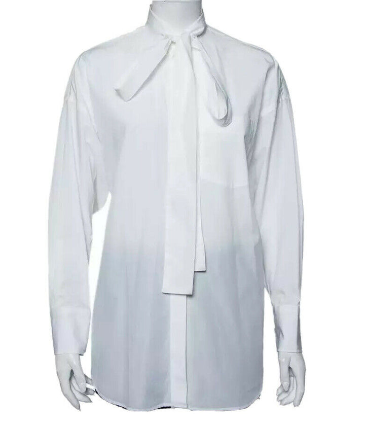 Valentino White Cotton Neck Tie Detail Oversized Tunic Shirt Size I 42 UK 10 US6 ladies