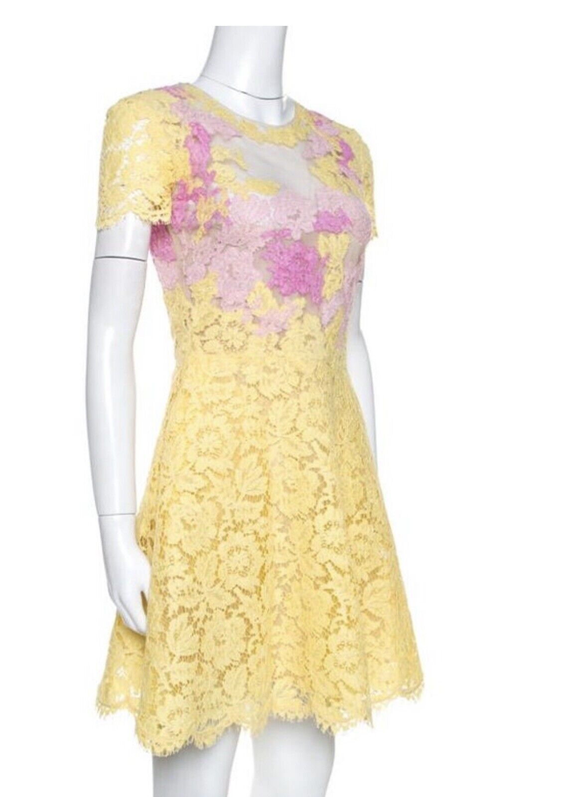 Valentino SO ELEGANT Yellow & Pink Lace Tulle Scalloped Hem Dress I 42 UK 10 US6 ladies
