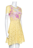 Valentino SO ELEGANT Yellow & Pink Lace Tulle Scalloped Hem Dress I 42 UK 10 US6 ladies